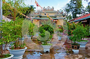 Garden in the courtyard of Buddhist temple Chua Tong Lam Van Thien