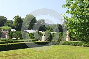 Garden and courtyard in the summer on the site of Red Stone Castle in Slovakia