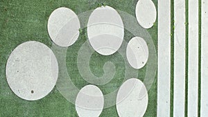 Garden design rectangular and round shapes on artificial turf