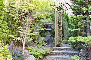 Garden Entrance with Arbor and Stone Steps
