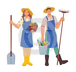 Garden and farmer agriculture workers flat cartoon