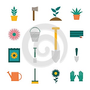 Garden flat style icons collection vector design