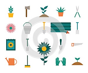 Garden flat style set of icons vector design