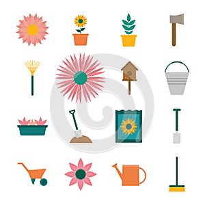 Garden flat style set icons vector design