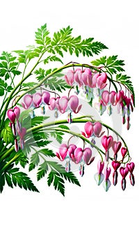 Garden flower. Dicentra flowers, watercolor illustration.Botanical bouquet on white background