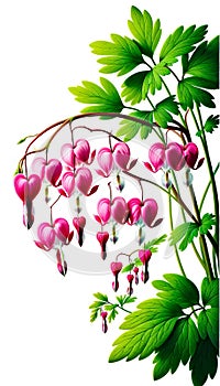 Garden flower. Dicentra flowers, watercolor illustration.Botanical bouquet on white background