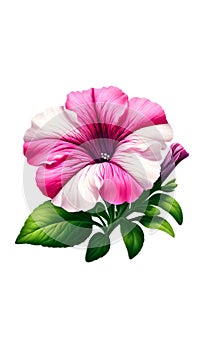 Garden flower. Pink white petunia flowers, watercolor illustration.Botanical bouquet on white background