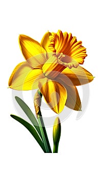 Garden flower. Yellow daffodil flowers, watercolor illustration.Botanical bouquet on white background