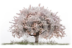 Garden flowering tree cut out on a white background. Generative ai