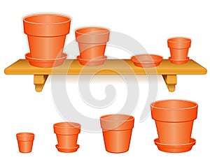 Garden Flowerpots on Wood Shelf