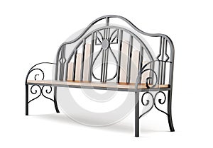 Garden forged bench on a white background. 3d rendering