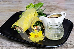 Garden Fresh Big Lumpiang Ubod served in a dish isolated on grey background side view of snacks