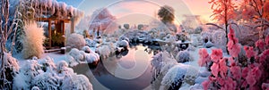 garden with frosted flowers and delicate plants, showcasing the unique beauty that winter brings to nature.