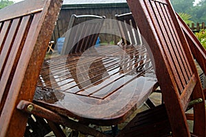 Garden furniture on a disappointingly wet summer day