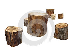 Garden furniture made from wooden log isolated on white background
