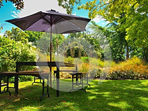 Garden furniture in the shadow