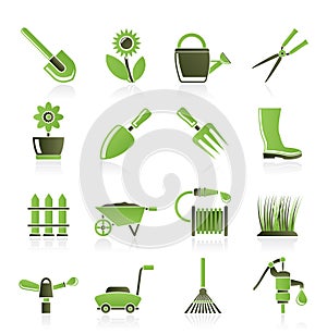 Garden and gardening tools and objects icons