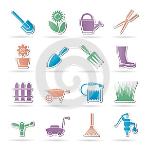 Garden and gardening tools and objects icons
