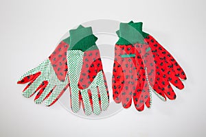 Garden glove two pairs protect hands trendy on grey table background