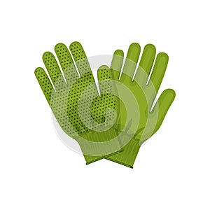 Garden gloves. Illustration of gardening and garden tools. Pair of gloves. Colored flat icon, vector design