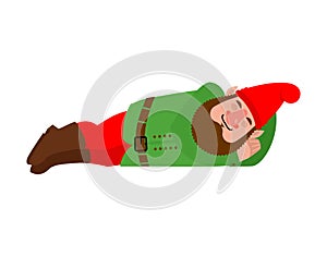 Garden gnome sleeping. dwarf asleep. dormant Vector illustration