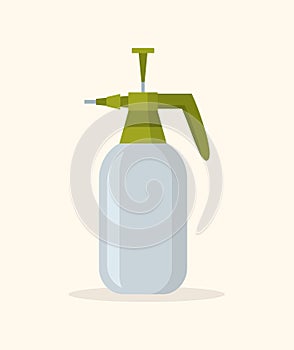 Garden hand pump sprayer. Portable pressure spray bottle on a beige background. Vector illustration