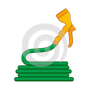Garden hose with watering can. Vector illustration in cartoon style. Hand tool
