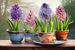 Garden hyacinth flower pot. Generate Ai