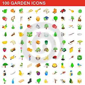 100 garden icons set, isometric 3d style