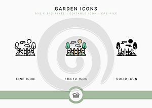 Garden icons set vector illustration with solid icon line style. Plant gardening agriculture concept.