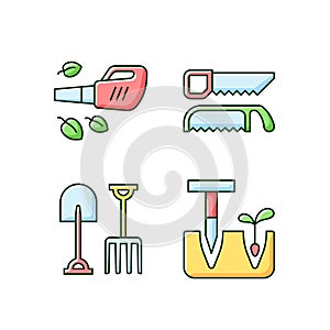 Garden instruments RGB color icons set