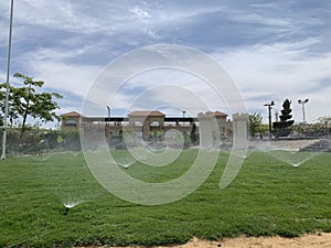 Garden irrigation system watering lawn