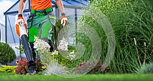 Garden Keeper with Air Blower Cleaning the Yard