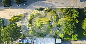 Garden and landscaping in aerial view