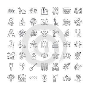 Garden linear icons, signs, symbols vector line illustration set