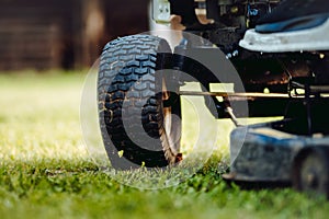 Garden maintenance details - close up view of grass mower