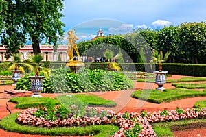 Garden near Monplaisir Palace in lower park of Peterhof in Saint Petersburg, Russia