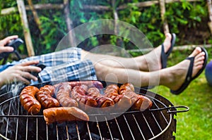 Garden party roasted sausages grill