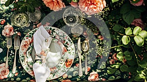 Garden party tablescape, elegance with floral table decor