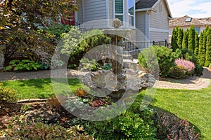 Garden Path Along House Manicured Frontyard photo