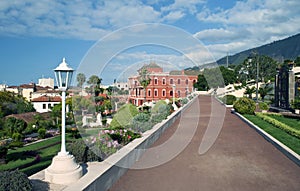 Garden path with lamp