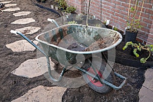 Garden reconstruction works in progress, new plants ready for planting in spring