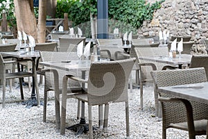 Garden restaurant terrace in city center of Carcassonne France