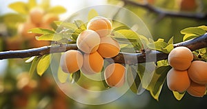 A Garden's Apricot Tree Branch, Brimming with Ripe, Luscious Fruits With copy space