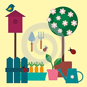 Set of vector garden elements for scrapbooking