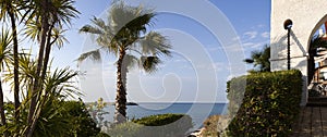 Garden and sea panoramic view in Roc de Sant Gaieta, Tarragona.