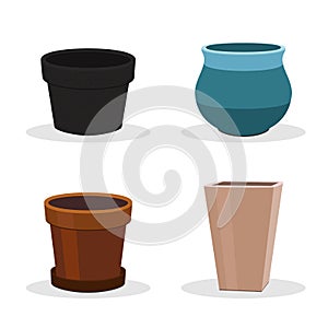 Garden set of four flower pots isolated on white.