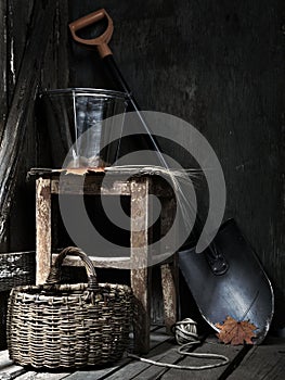 Garden shed with tools