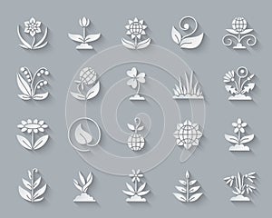 Garden simple paper cut icons vector set