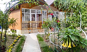 Garden small houses buldings with beautiful garden outdoor gardening activity